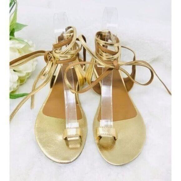Laurence Bras Sandals Gold Wrap Gladiator Around Leather Single Toe, 7 NEW - Picture 2 of 10